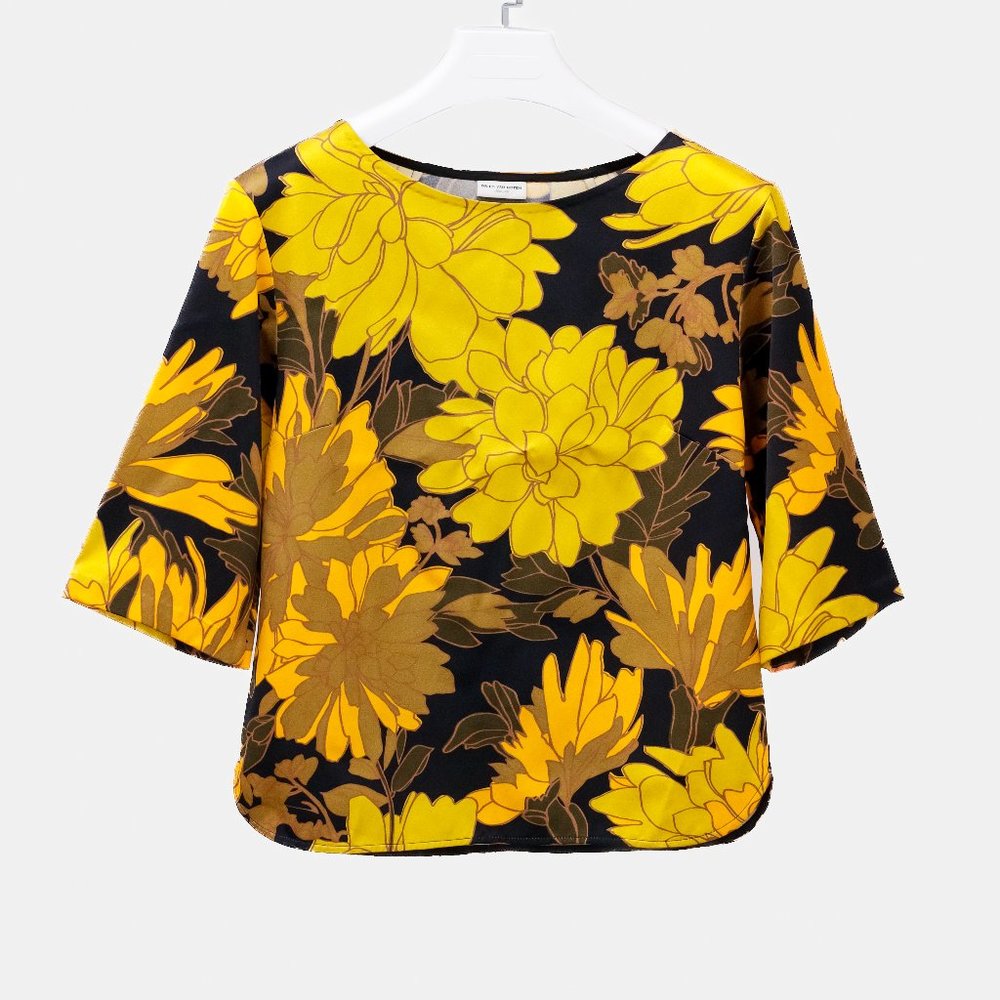 Dries Van Noten Black and Yellow Floral Blouse